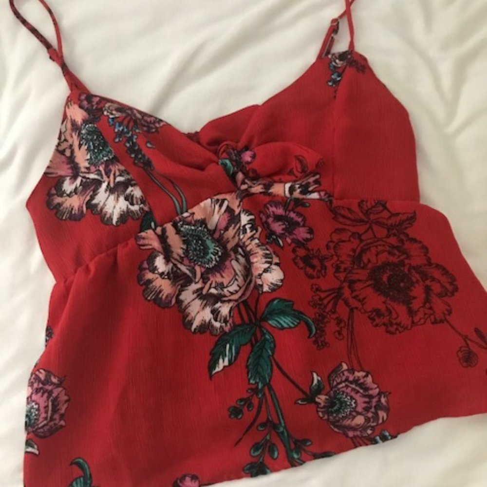 Forever 21 Red Floral Bow-tie Top